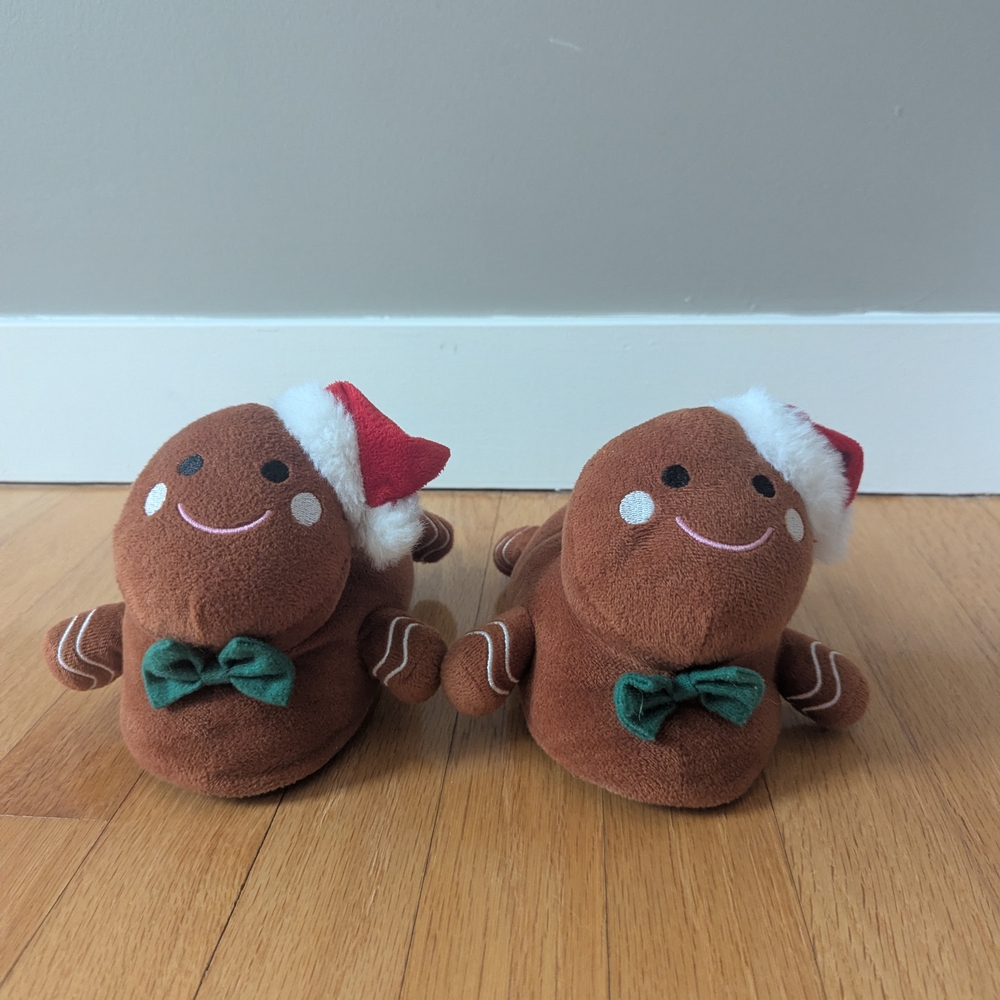 Gingerbread Man Kids Slippers with Santa Hat